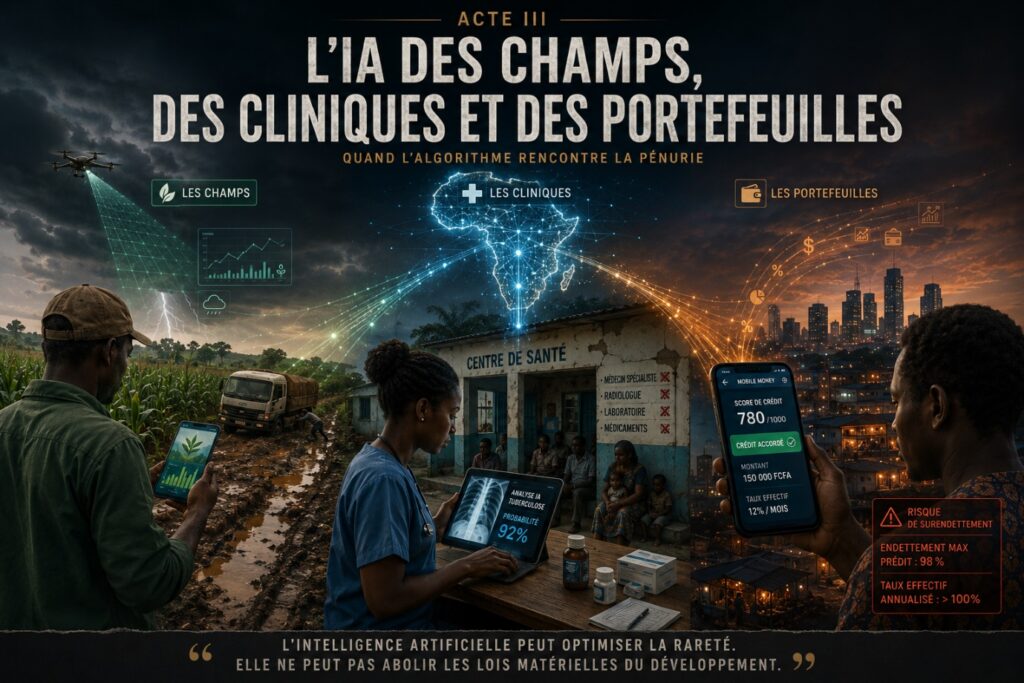 Illustration Saison 2 Acte 3 — l’IA des champs, des cliniques et des portefeuilles, quand l’algorithme rencontre la pénurie