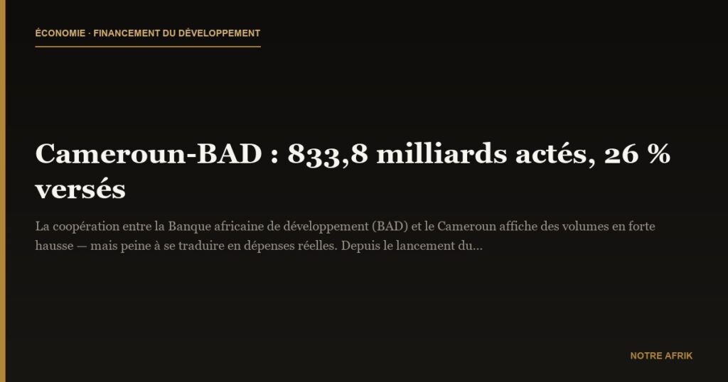 Cameroun-BAD : 833,8 milliards actés, 26 % versés