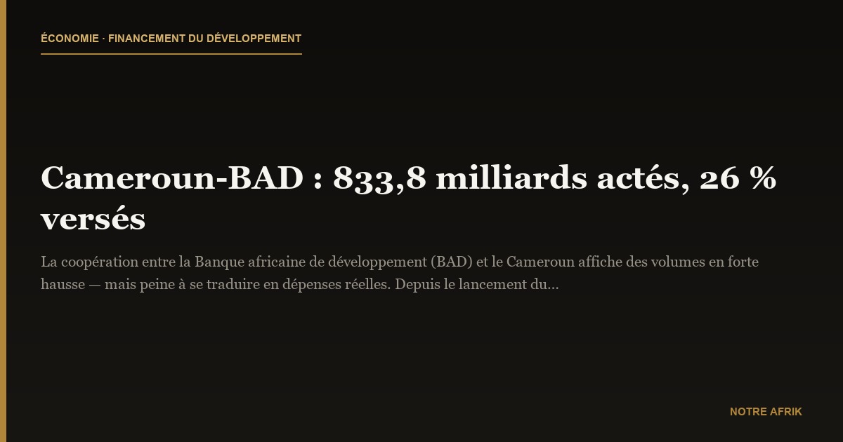 Cameroun-BAD : 833,8 milliards actés, 26 % versés
