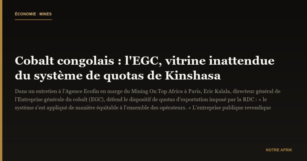 Cobalt congolais : l'EGC, vitrine inattendue du système de quotas de Kinshasa