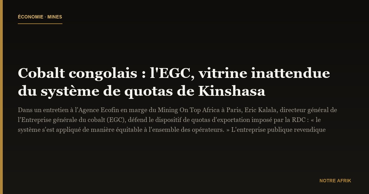 Cobalt congolais : l'EGC, vitrine inattendue du système de quotas de Kinshasa