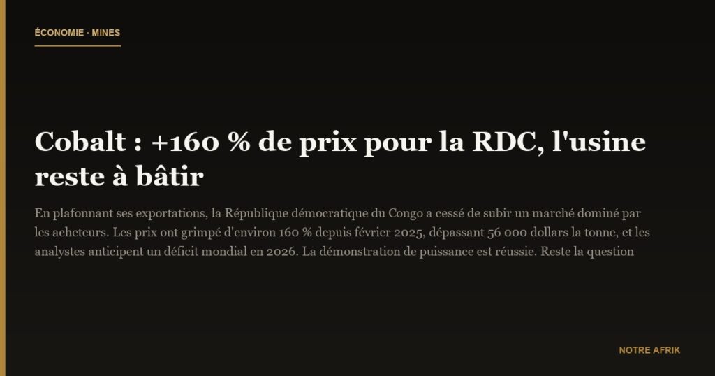 Cobalt : +160 % de prix pour la RDC, l'usine reste à bâtir