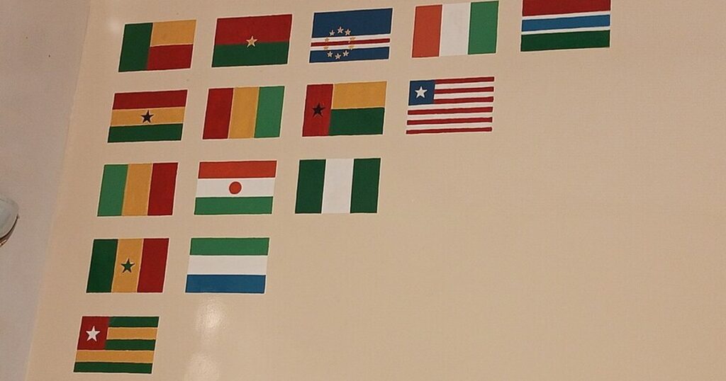 Drapeaux des pays membres de la CEDEAO, projet de monnaie unique ECO