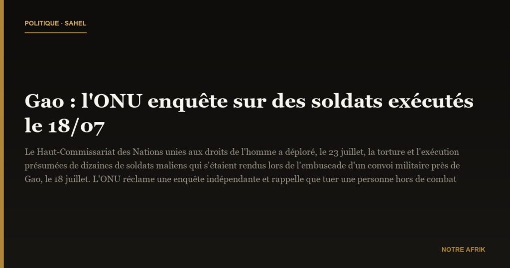Gao : l'ONU enquête sur des soldats exécutés le 18/07