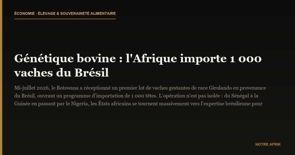 Génétique bovine : l'Afrique importe 1 000 vaches du Brésil