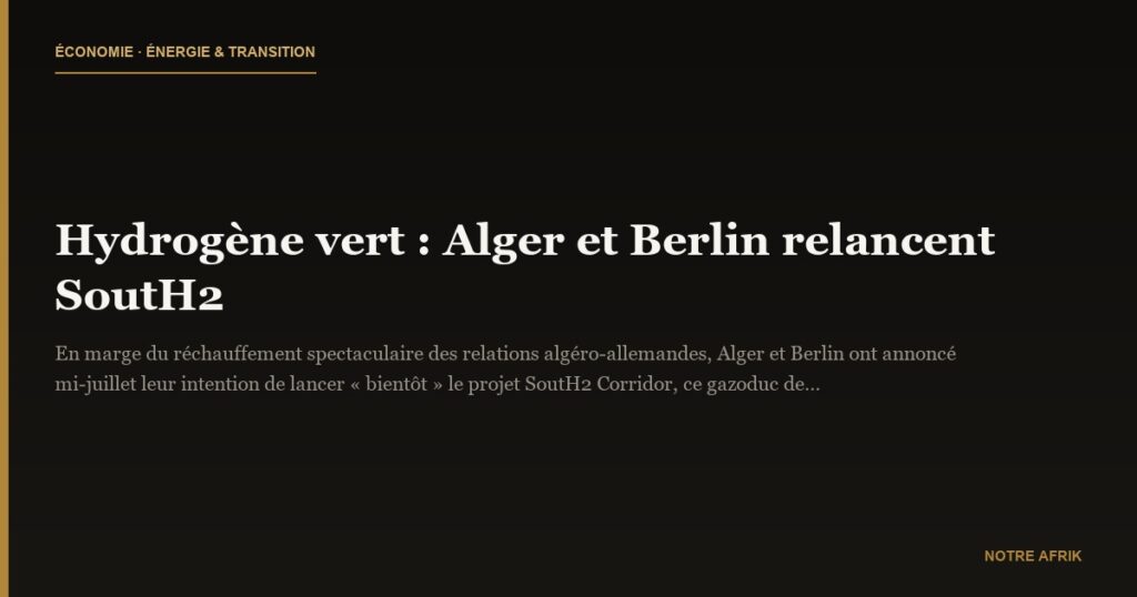 Hydrogène vert : Alger et Berlin relancent SoutH2