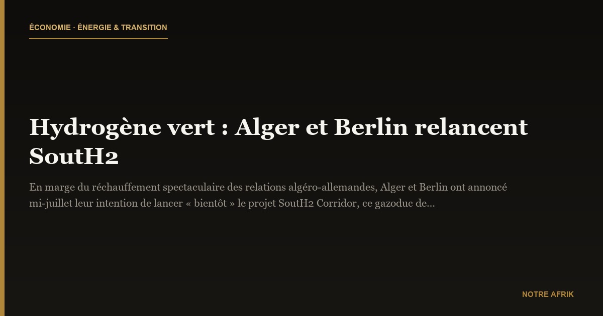 Hydrogène vert : Alger et Berlin relancent SoutH2