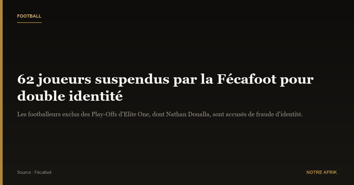 Scandale : Nathan Doualla et 61 joueurs suspendus par la Fécafoot pour double identité