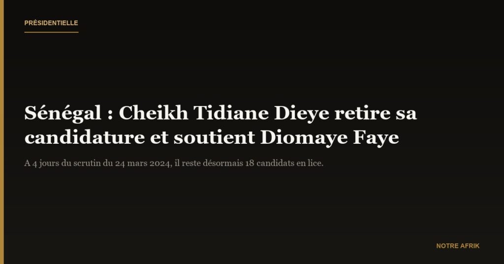 Sénégal : Cheikh TIDAINE DIEYE retire sa candidature de la présidentielle 2024