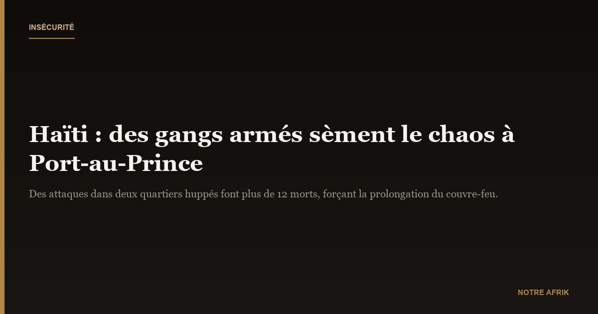 Haïti : plus de 12 morts dans plusieurs attaques à Port-au- Prince