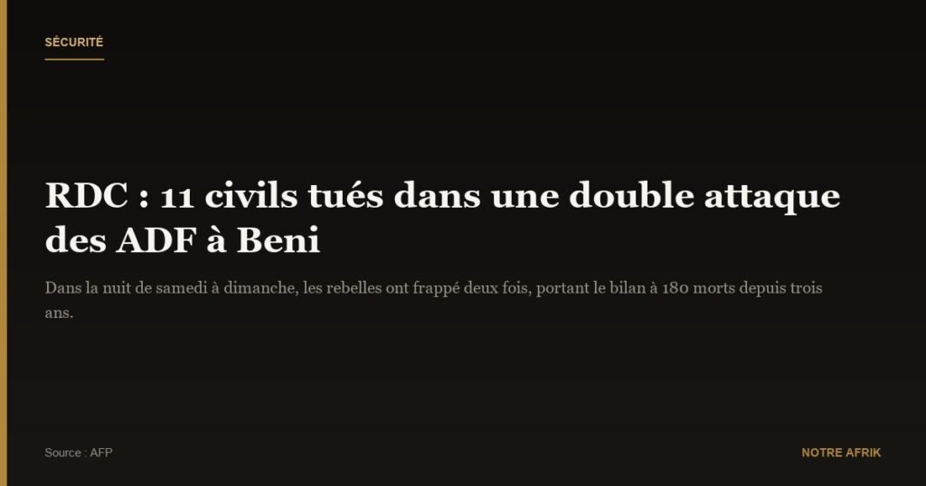 RDC : 11 morts dans une double attaque attribuée aux ADF