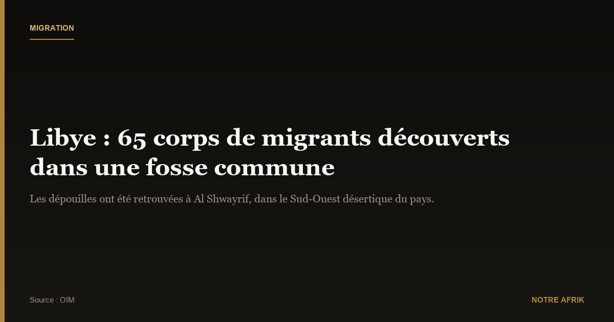 Libye : une fosse commune découverte contenant plus de 65 corps de migrants