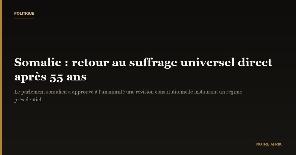 Somalie : instauration d’un régime présidentiel à suffrage universel direct