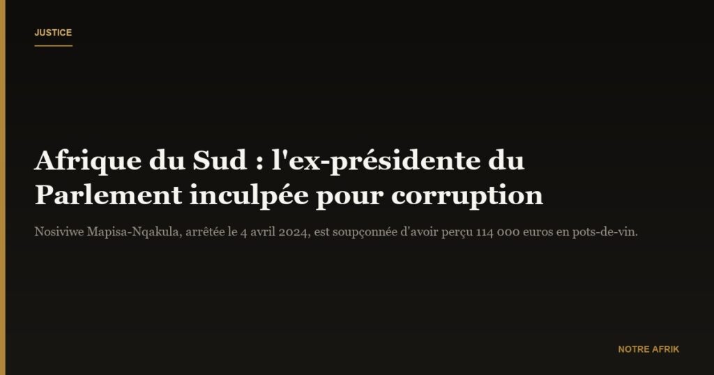 Afrique du Sud : L’ex-présidente du Parlement inculpée pour corruption