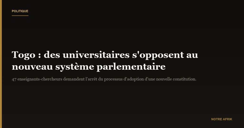 Togo : des universitaires expriment leur désaccord avec le système parlementaire