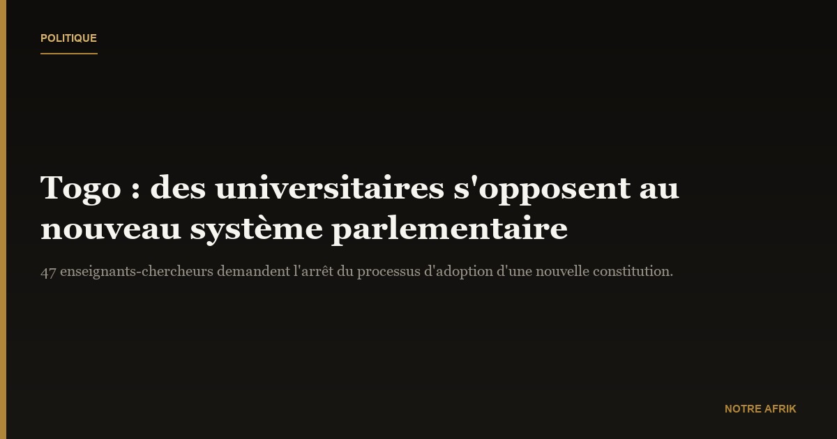 Togo : des universitaires expriment leur désaccord avec le système parlementaire