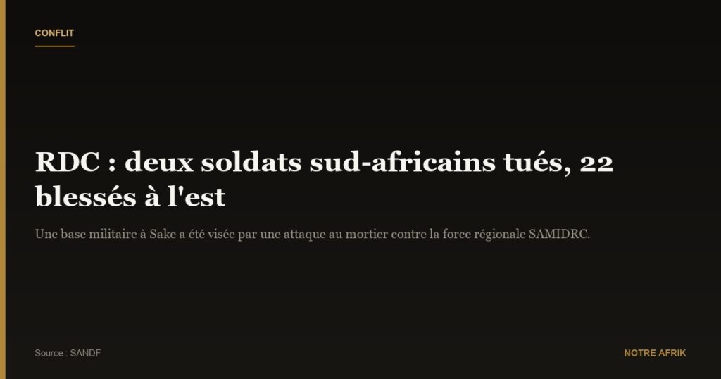 RDC : deux soldats sud-africains abattus et 22 autres blessés à l’est