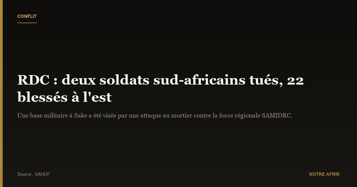 RDC : deux soldats sud-africains abattus et 22 autres blessés à l’est
