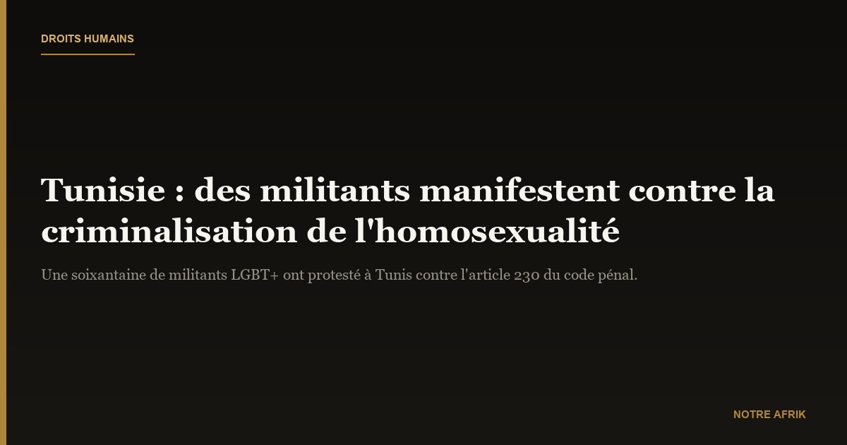 Tunisie : manifestation en faveur de la décriminalisation de l'homosexualité