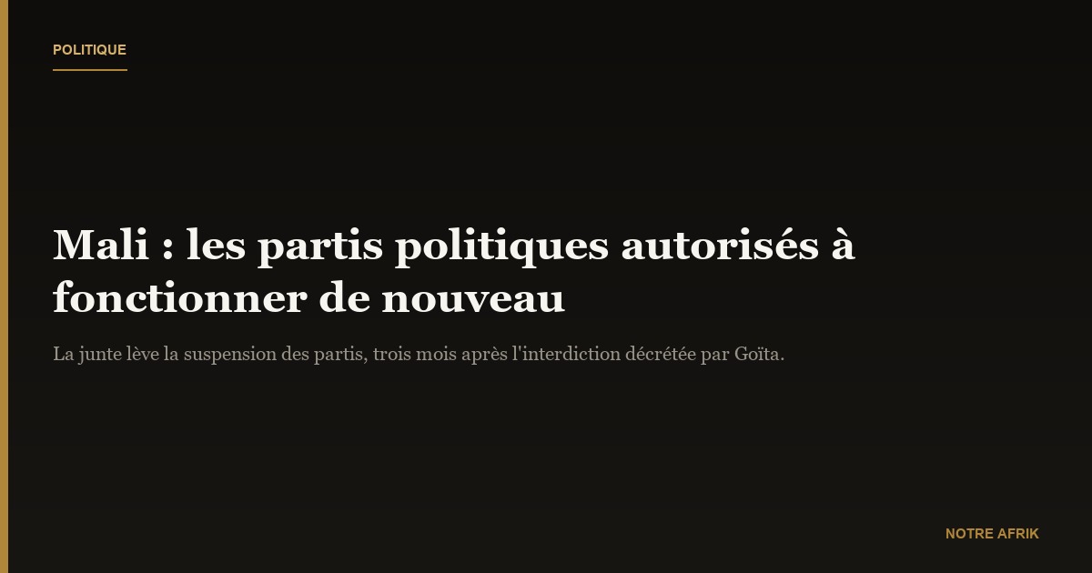 Mali : les partis politiques de nouveau autorisés à fonctionner