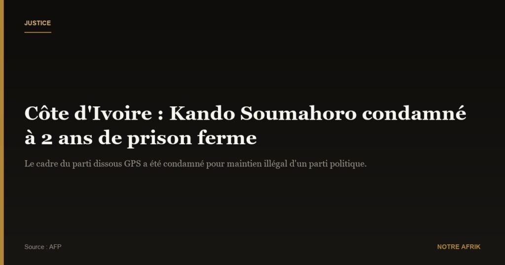Côte d'Ivoire : Kando Soumahoro condamné à 2 ans de prison