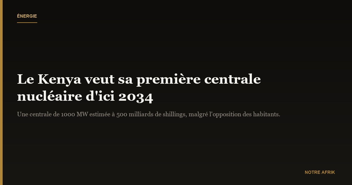 Gouvernance : le Kenya veut sa première centrale nucléaire d'ici 2034
