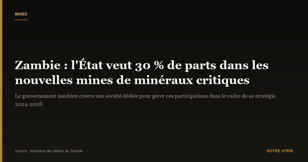 Zambie : le gouvernement vise 30 % de parts dans les nouvelles mines minéraux critiques