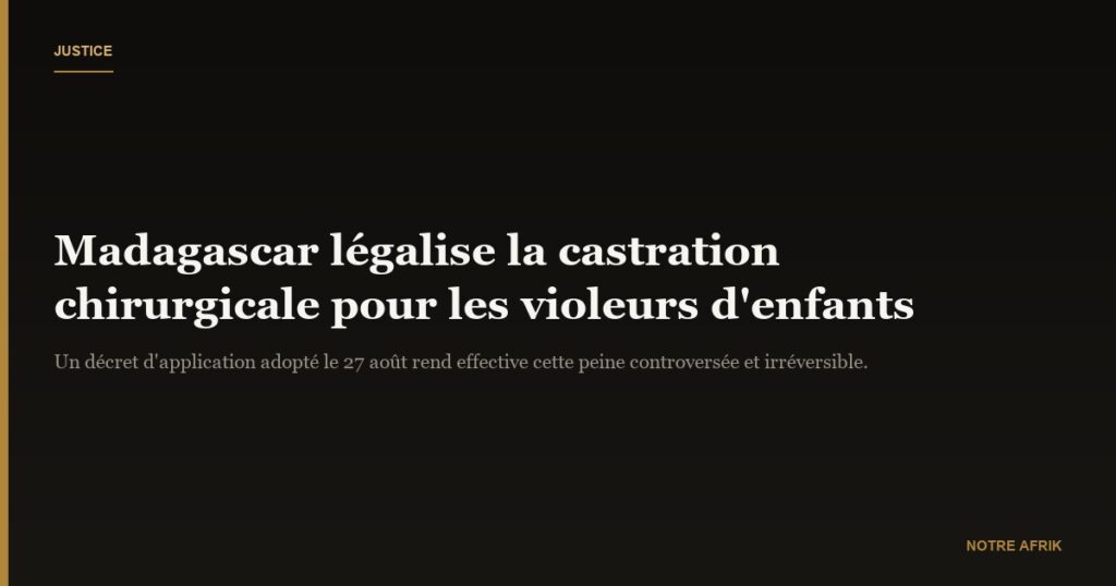 Madagascar : un décret d'application valide la castration chirurgicale pour les violeurs d'enfants