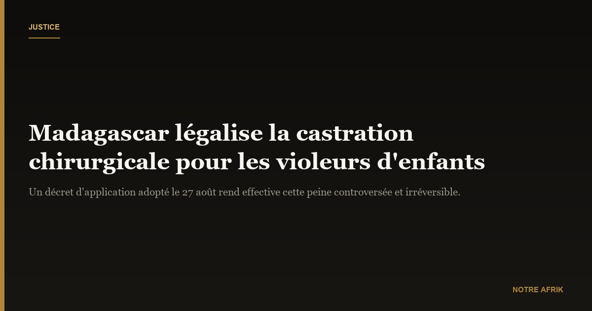 Madagascar : un décret d'application valide la castration chirurgicale pour les violeurs d'enfants