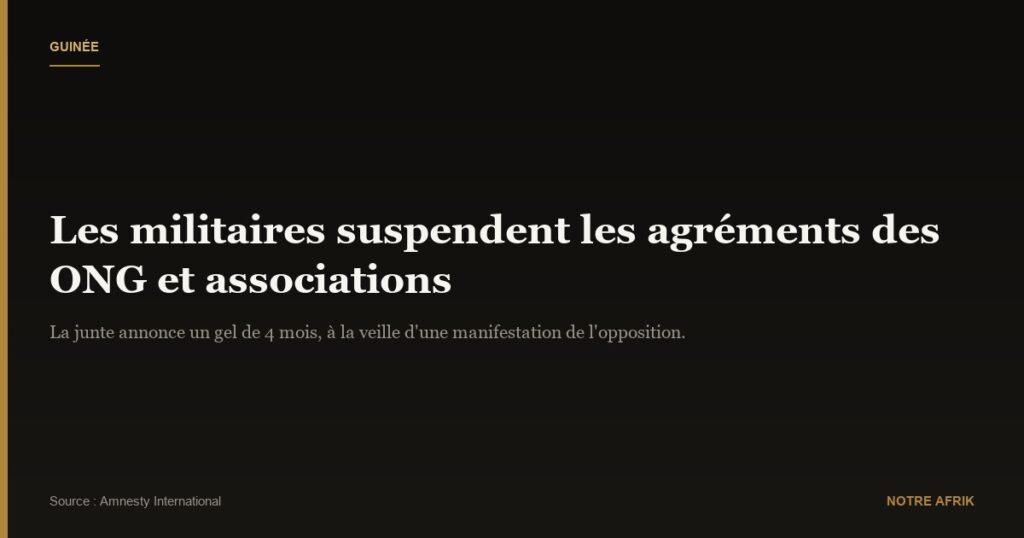 Guinée : les militaires au pouvoir interrompent la « délivrance des agréments » aux ONG et associations