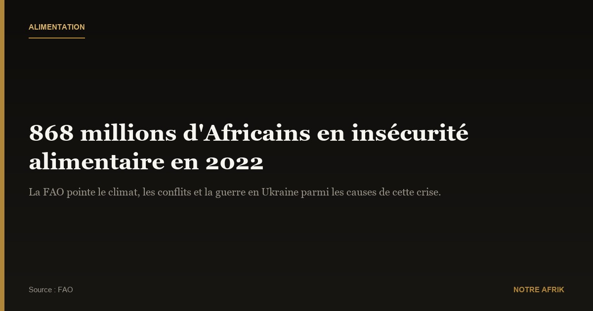 Afrique : environ 868 millions de personnes vivaient en situation d’insécurité alimentaire en 2022 selon la FAO