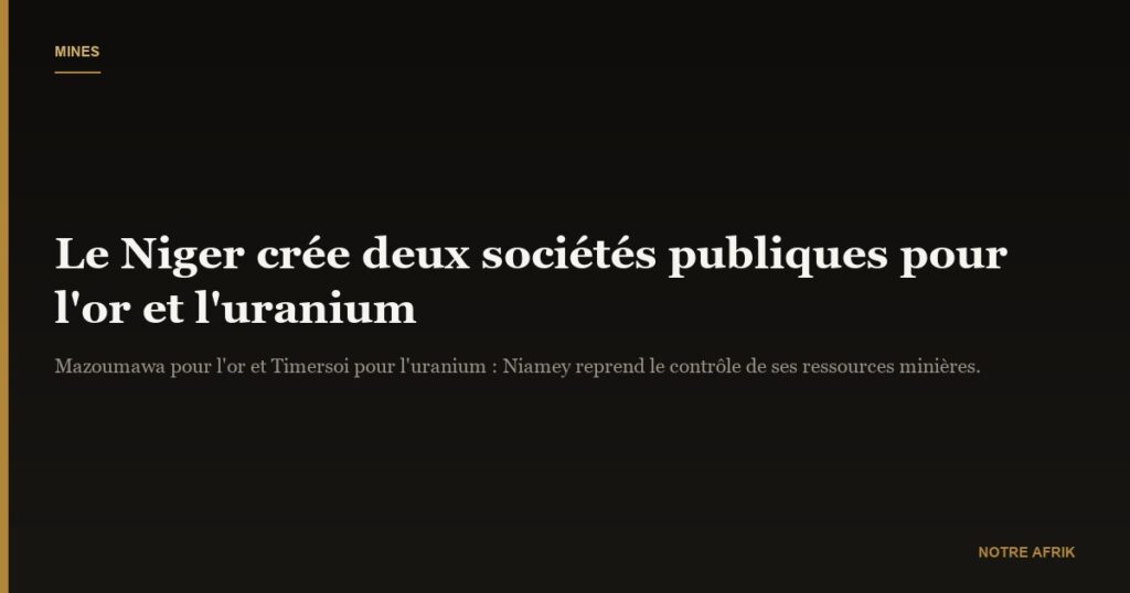 Niger : le gouvernement crée deux sociétés pour gérer la production d'or et d'uranium