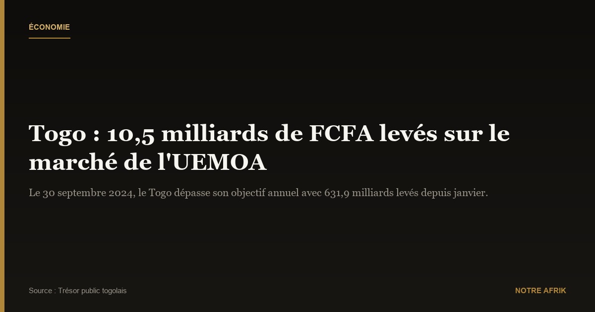 Togo : levée de 10,5 milliards de FCFA sur le marché des titres de l'UEMOA