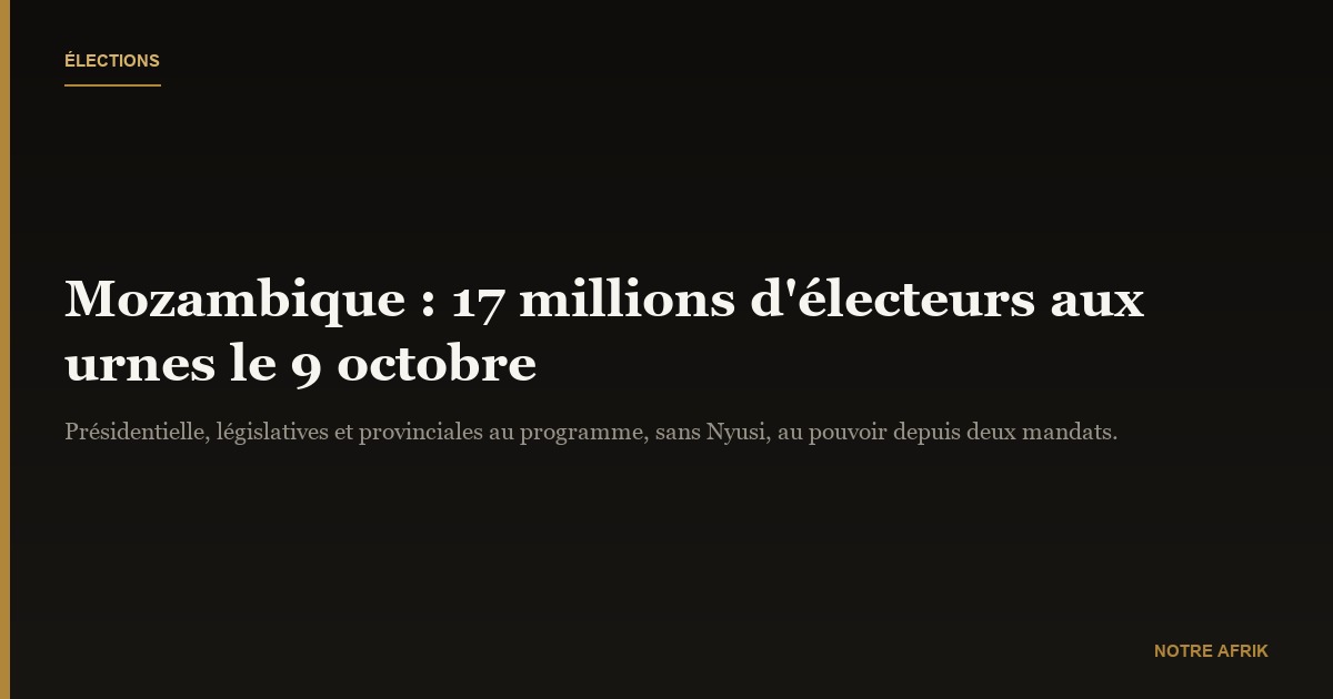 Mozambique : près de 17 millions d'électeurs attendus aux urnes ce mercredi 9 octobre