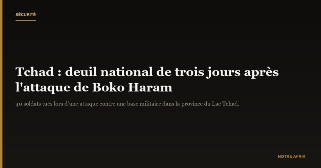 Tchad : trois jours de deuil national après l'attaque de Boko Haram