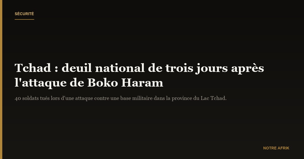 Tchad : trois jours de deuil national après l'attaque de Boko Haram
