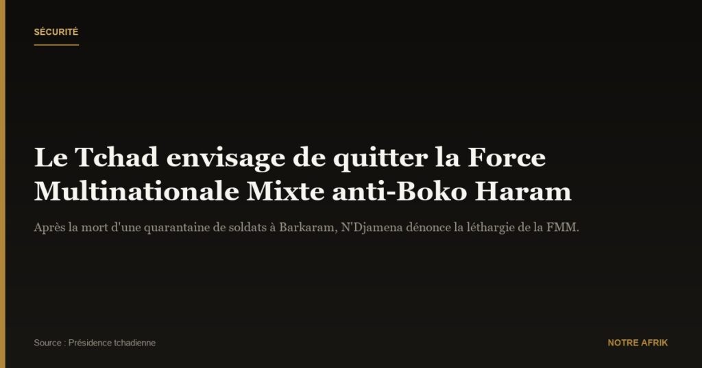 Lutte contre Boko : N'Djamena envisage un retrait de la Force Multinationale Mixte