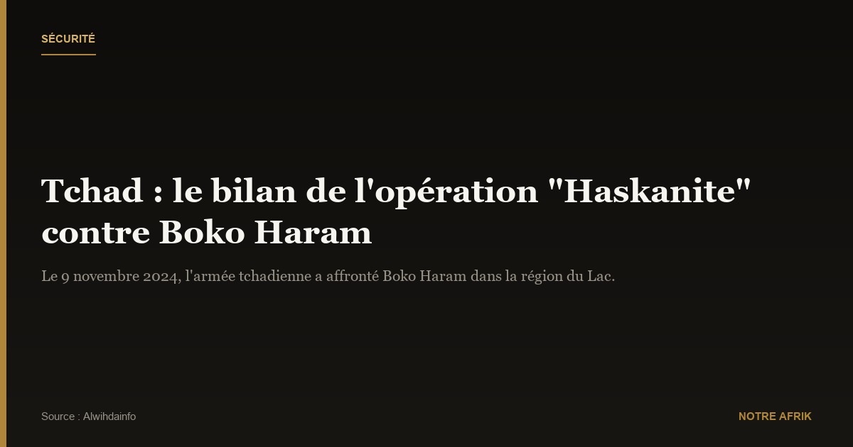 Tchad : 96 combattants neutralisés et 15 militaires morts lors de l'opération "Haskanite"