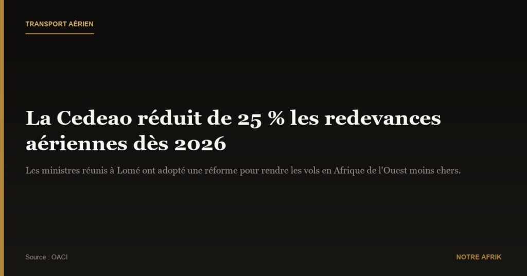 Transports aériens : la Cedeao prévoit une réduction de 25 % des redevances passagers et sécurité dès janvier 2026