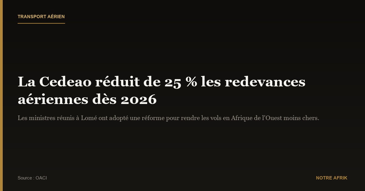 Transports aériens : la Cedeao prévoit une réduction de 25 % des redevances passagers et sécurité dès janvier 2026