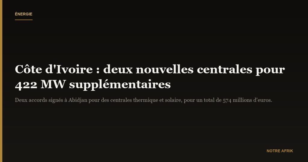 Énergie : la Côte d'Ivoire projette de construire deux centrales thermiques