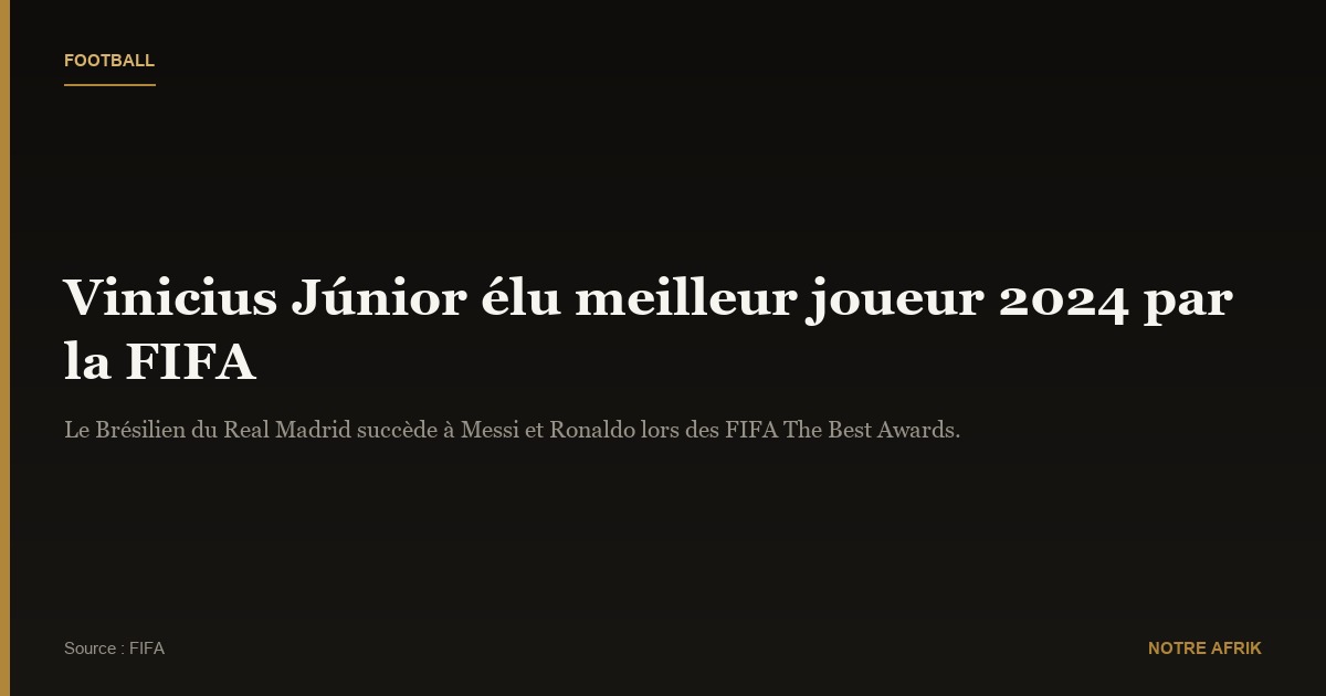 Football : Vinicius Júnior élu meilleur joueur 2024 par la FIFA