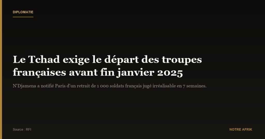 Tchad : les autorités demandent le départ des forces françaises d’ici au 31 janvier 2025