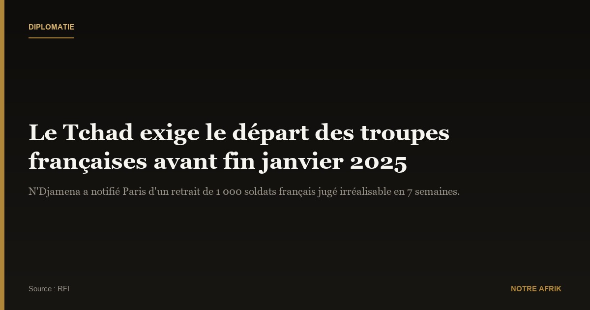 Tchad : les autorités demandent le départ des forces françaises d’ici au 31 janvier 2025