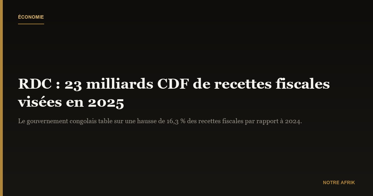 RDC : le gouvernement prévoit plus de 23 milliards CDF de recettes fiscales en 2025