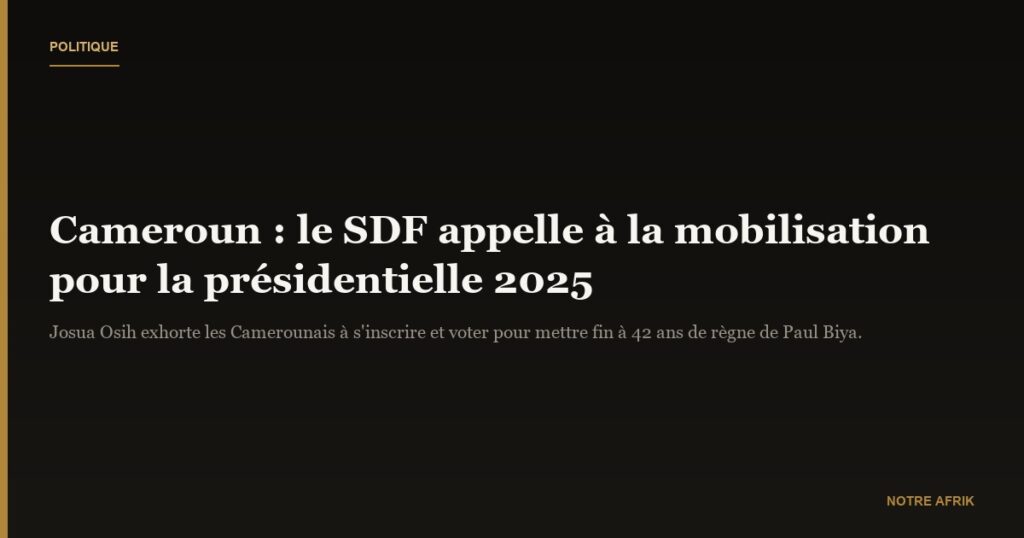 Cameroun : Josua Osih appelle à la mobilisation citoyenne pour la présidentielle de 2025