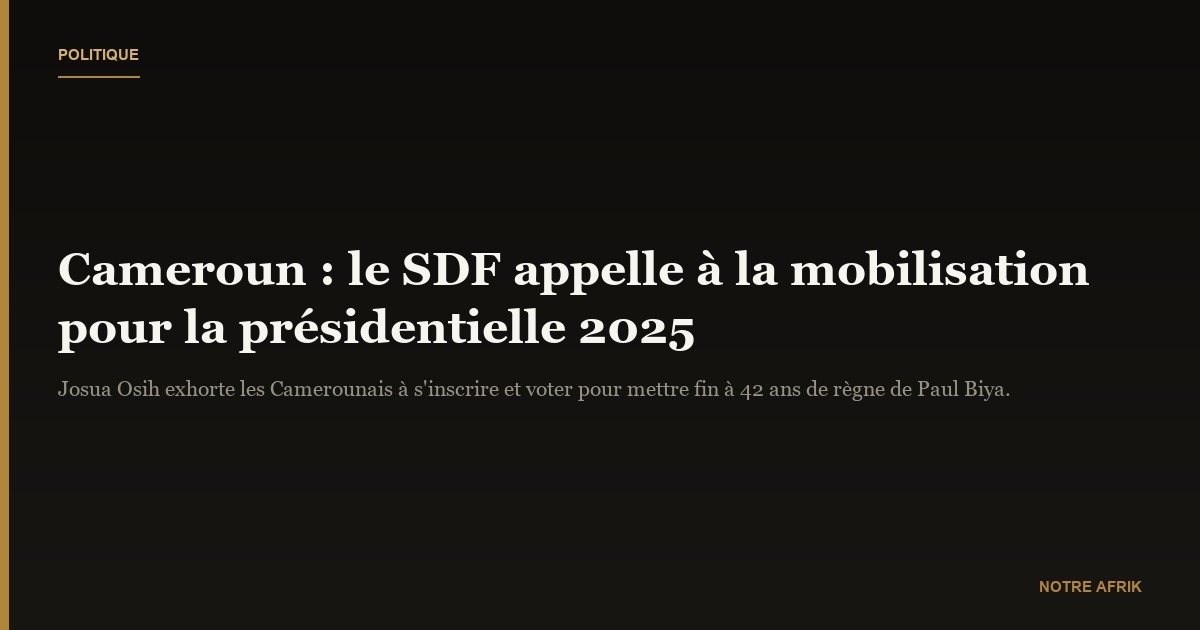 Cameroun : Josua Osih appelle à la mobilisation citoyenne pour la présidentielle de 2025