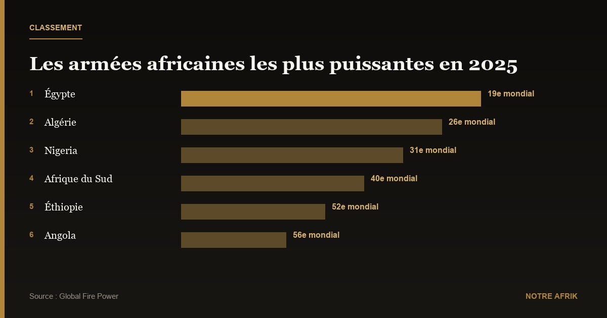 Sécurité : 38 pays africains classés parmi les puissances militaires mondiales en 2025