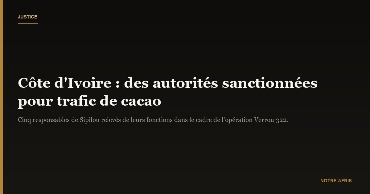 Côte d'Ivoire : des autorités relevées de leurs fonctions pour complicité dans le trafic de cacao
