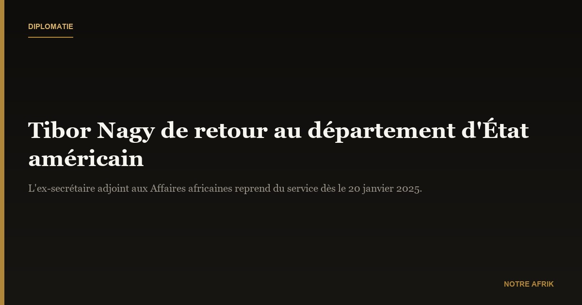 Diplomatie : l'Américain Tibor Nagy de retour au département d'État